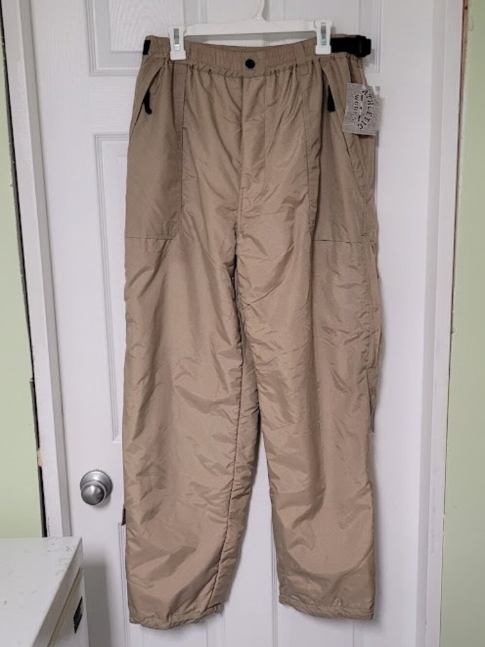 NEW L-XL max 40"Waist Insulated Nylon Pants Tan Fleece-Lined UnisexAthleticWorks